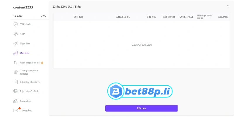 Hướng dẫn các bước rút tiền Bet88